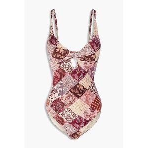 Tigerlily Elle Lace-up Patchwork-effect Printed One piece Swimsuit In Claret